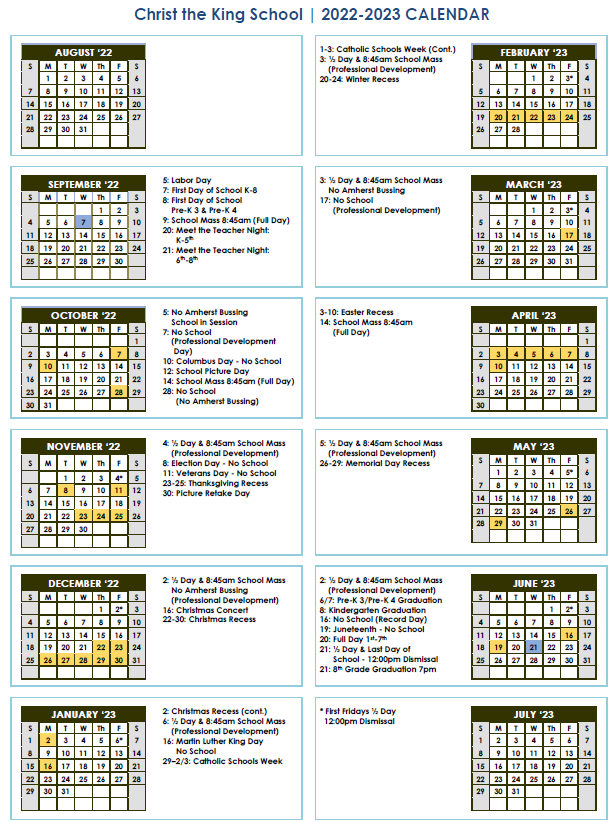 Christ The King School CTK Life 2022 2023 Calendar